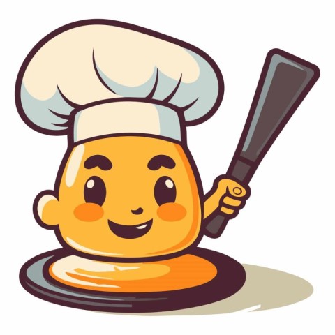 Cute Cartoon Chef Holding a Baseball Bat.