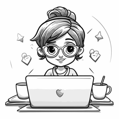 Illustration of a Cute Teenage Girl Using a Laptop