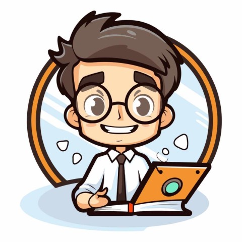 Businessman with Laptop - Colored Cartoon Illustration. Vector