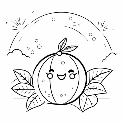 Cute cartoon watermelon on the background of the moon