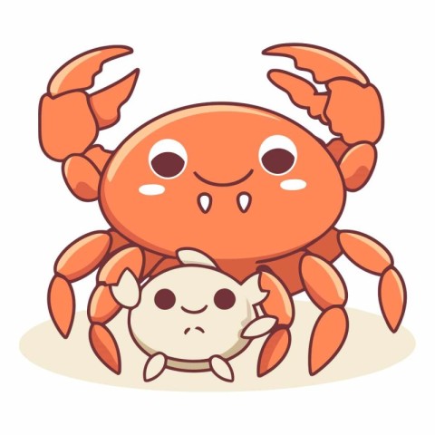 Cute cartoon crab with a baby on a white background.