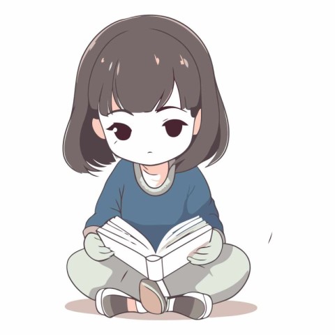 Illustration of a girl reading a book while sitting on the floor