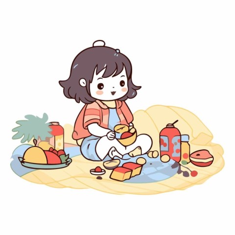 Illustration of a Little Girl Playing with Her Food on the Floor