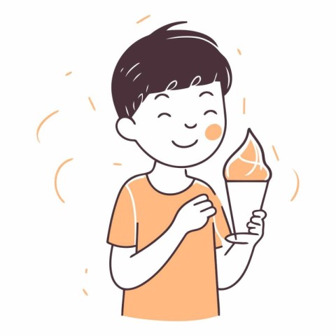 Illustration of a boy holding an ice cream cone in his hand