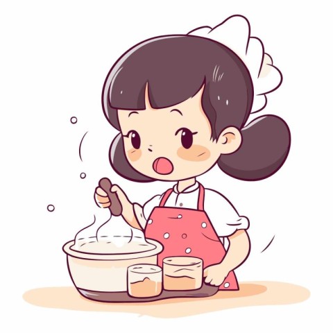 Illustration of a Little Girl Cooking in the Kitchen Cartoon Sty