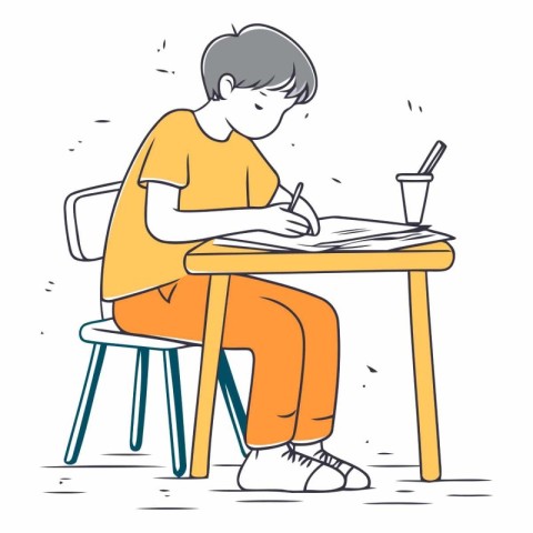 Illustration of a boy writing in a notebook.