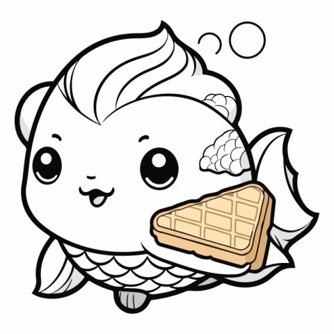 Cute kawaii fish with a waffle.