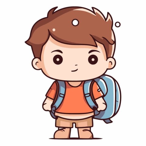 Cute little boy with backpack in cartoon style.