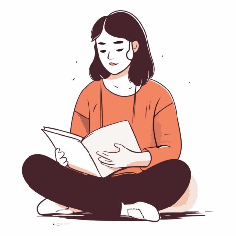 Vector illustration of a girl reading a book sitting on the floo