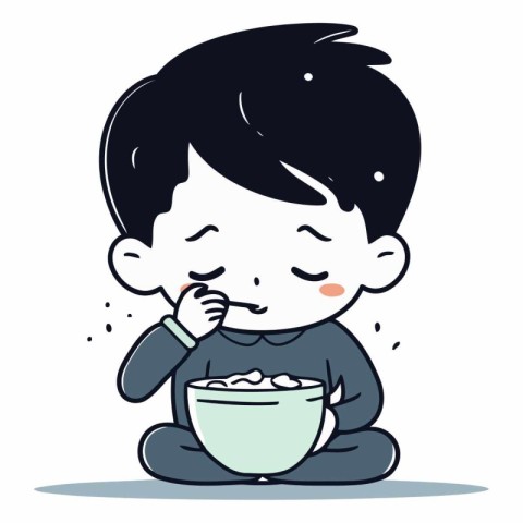 Illustration of a boy eating cereals of boy eating cereals.