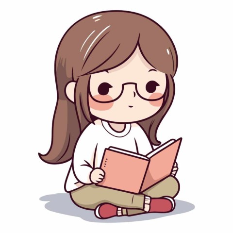 girl reading a book on white background. Eps 10