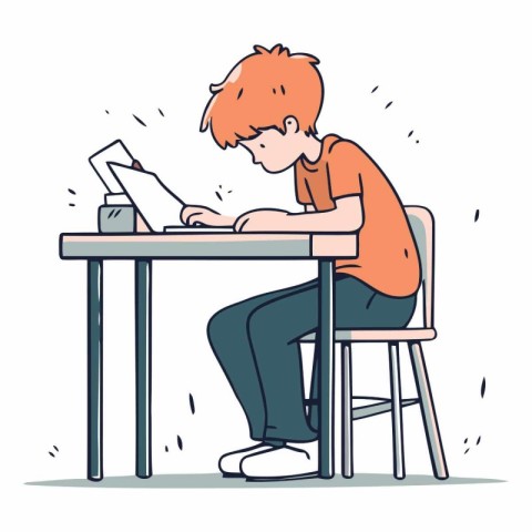 Illustration of a boy using a laptop at home.