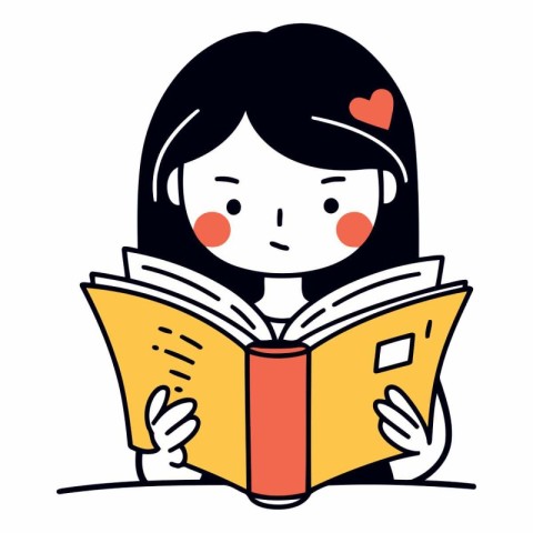 Cute Girl Reading Book - Simple and Minimalistic Style Vector Il