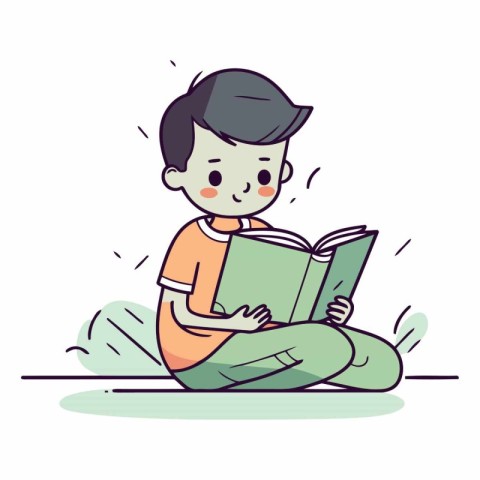 Illustration of a boy reading a book on a white background.