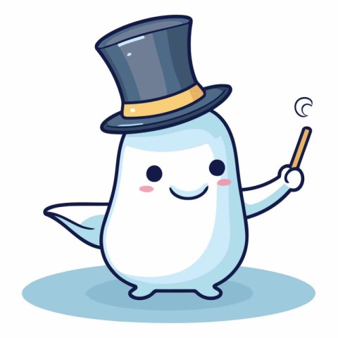 Cute ghost with top hat and magic wand.