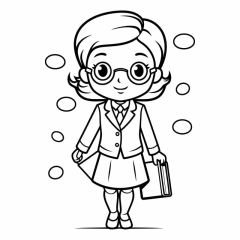 Vector illustration of Cartoon schoolgirl wearing glasses and ho