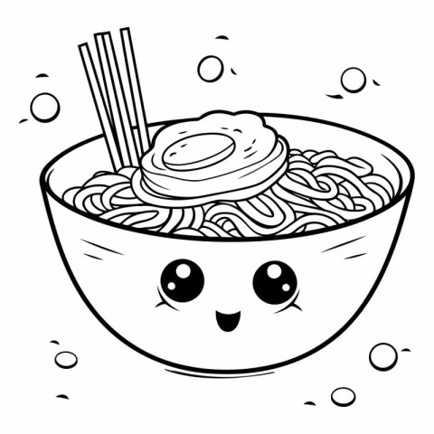 Illustration of a bowl of noodle with kawaii face