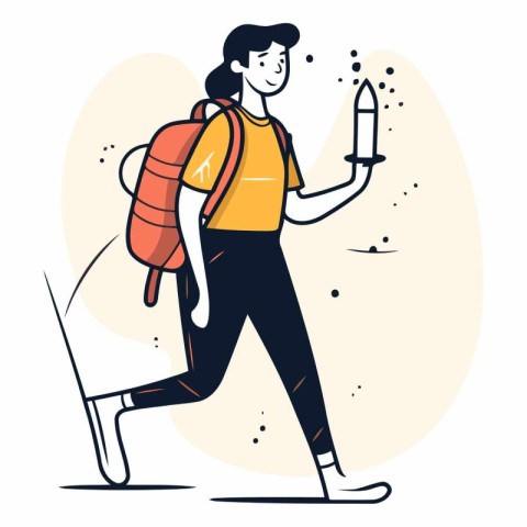 Vector illustration of a girl with a backpack and a knife in her