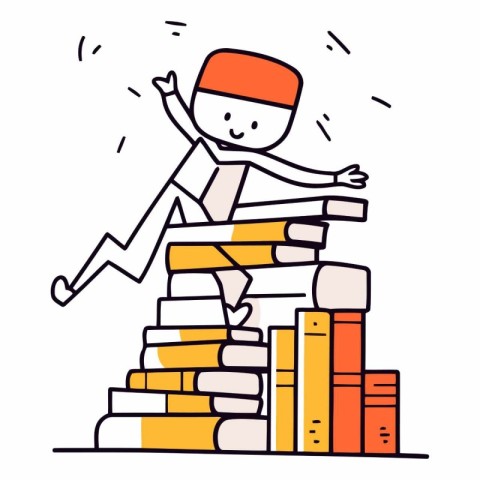 Businessman climbing the stairs on a stack of books.