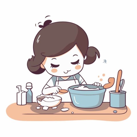 Illustration of a Girl Baking in the kitchen.