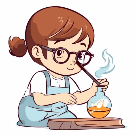 Little girl doing science experiments in the laboratory. Vector