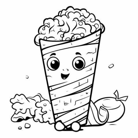 Black and White Cartoon Illustration of Funny Ice Cream Mascot C