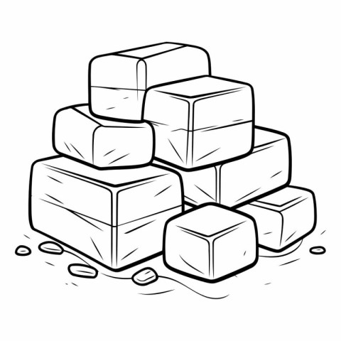 Illustration of a pile of sugar cubes on a white background.