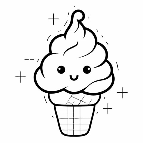 Cute ice cream cone kawaii cartoon vector illustration graphic d