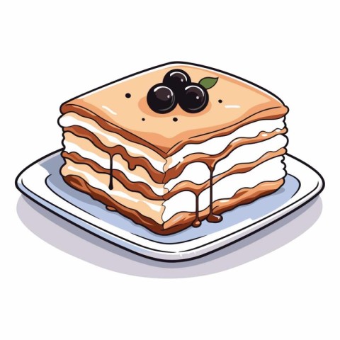 Illustration of a piece of tiramisu cake on a plate