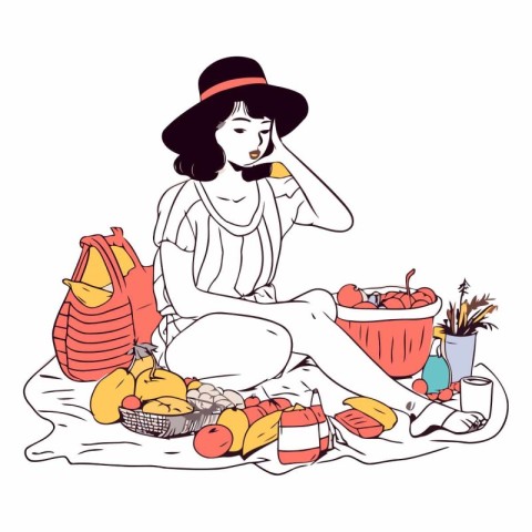 Woman sitting on the floor with a basket of food.