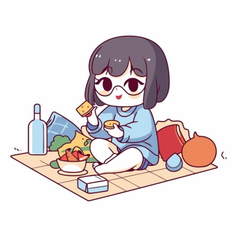 Cute little girl sitting on the floor and eating healthy food.