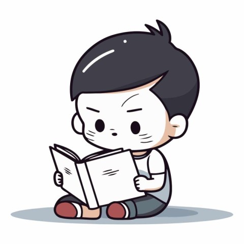 Boy reading a book - Cute cartoon character vector illustration