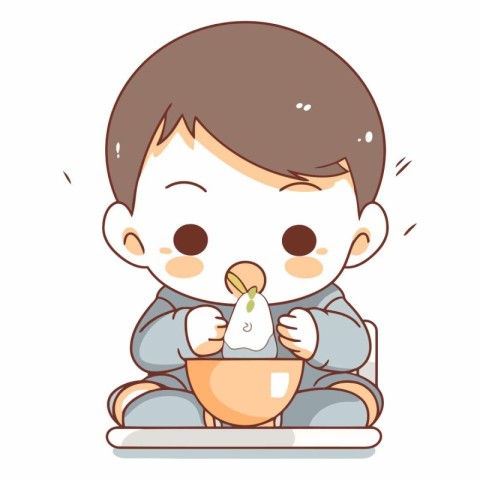 Cute little boy eating japanese food.