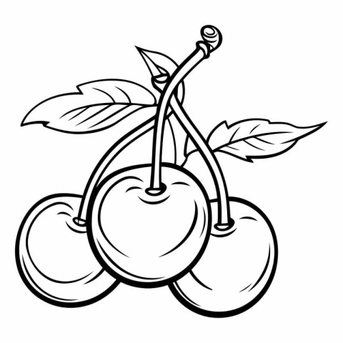 Black and White Cartoon Illustration of Ripe Cherry Fruit with L