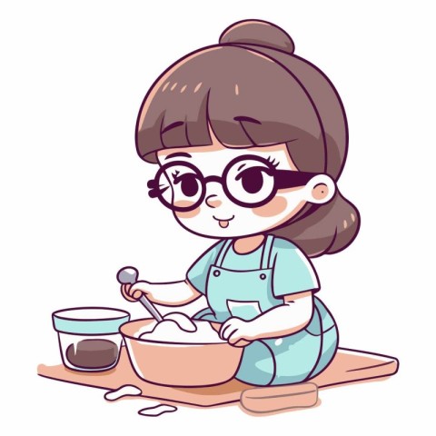 Illustration of a Cute Little Girl Baking Pastry.