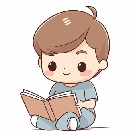 cute little boy reading a book on white background