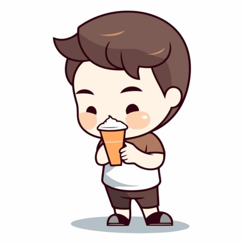 Boy eating ice cream - Cute Cartoon Vector IllustrationÃ¯Â»