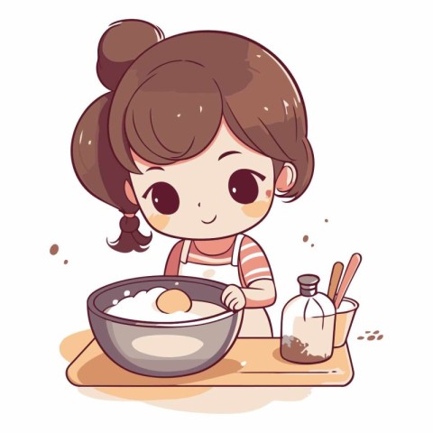 Illustration of a Cute Little Girl Cooking in the Kitchen.