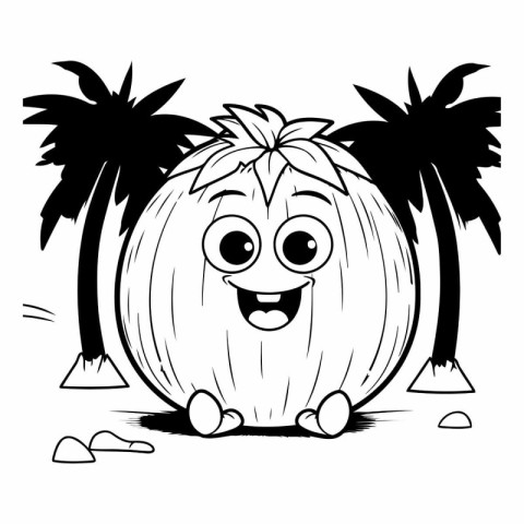 Coconut Cartoon Mascot Character With Palm Tree Illustration