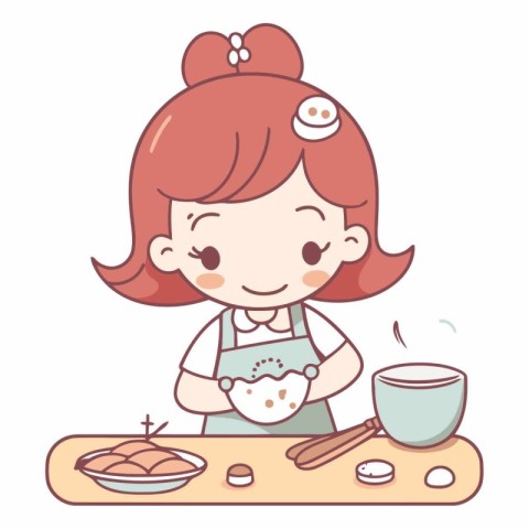 Illustration of a Cute Little Girl Baking Pastry at Home