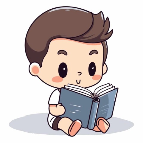 Cute little boy reading a book. Vector character illustration de