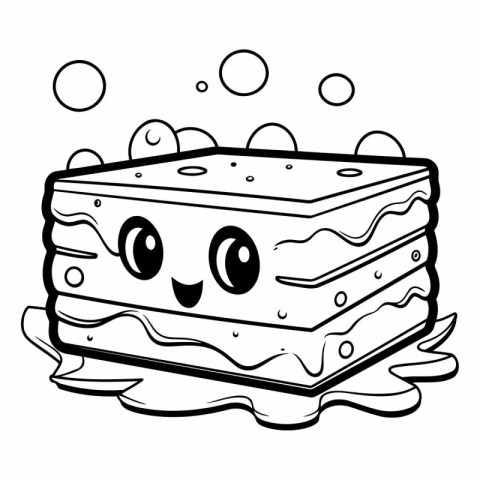 Black and White Cartoon Illustration of a Slice of Cake for Colo