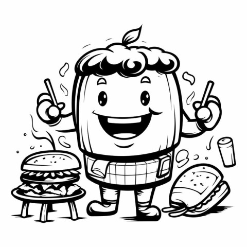 Black and White Cartoon Illustration of Happy Kid Boy Character