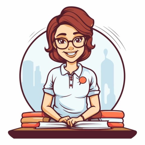 Vector illustration of a teacher with books in the shape of a ba