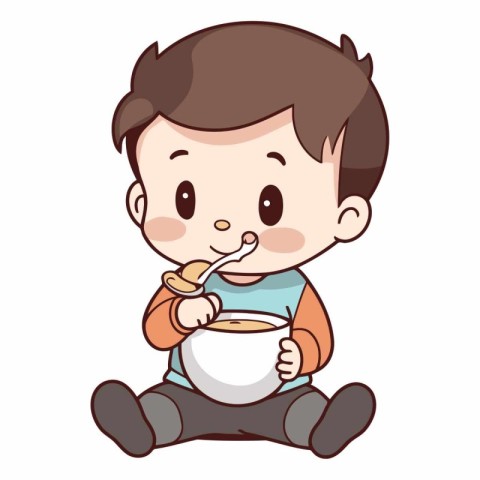 Cute boy eating soup of a boy eating soup.