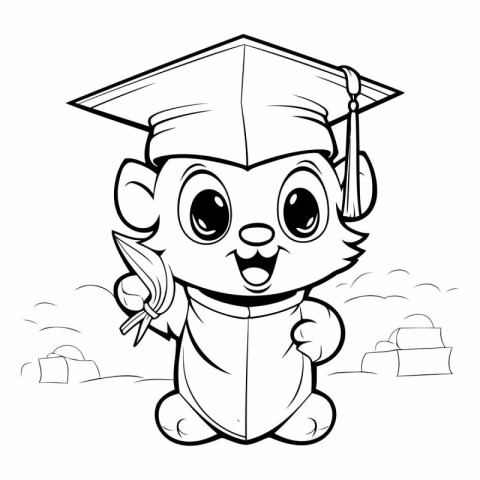 Black and White Cartoon Illustration of Cute Hedgehog Student Ch