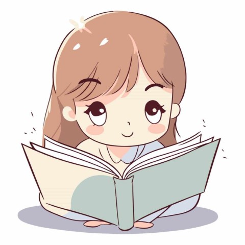 Illustration of a Cute Little Girl Reading a Book - Vector