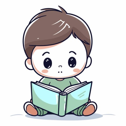 Cute little boy reading a book. Vector cartoon character illustr