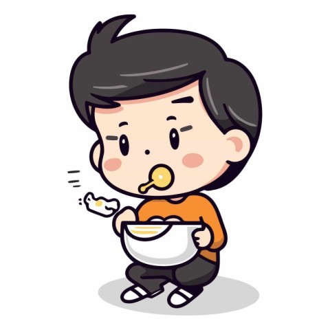 Boy Eating Food - Cute Cartoon Vector IllustrationÃ¯Â»Â¿