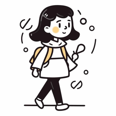 Illustration of a female student walking with a backpack and lol